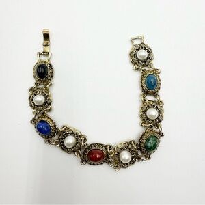 Vintage Faux Agate Gemstone Pearl Bracelet
